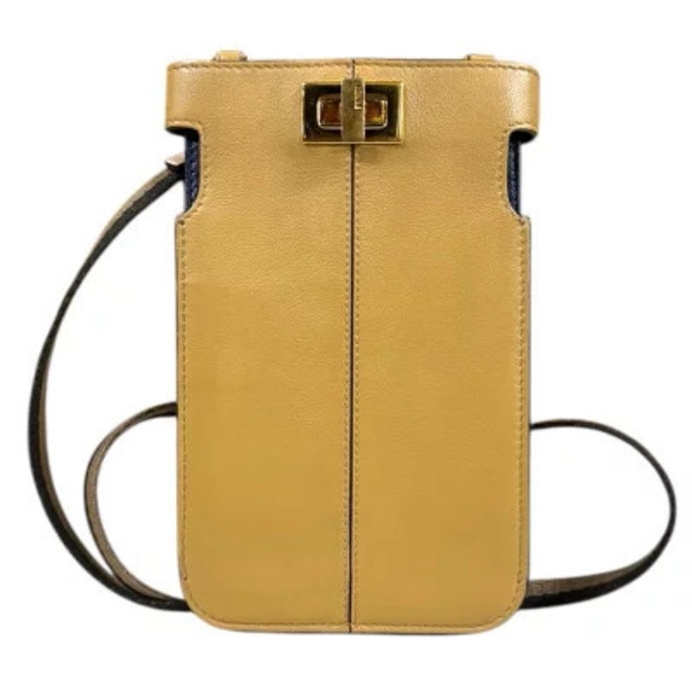 Fendi Peekaboo Phone Shoulder Bag Leather Beige Cream Smartphone Case